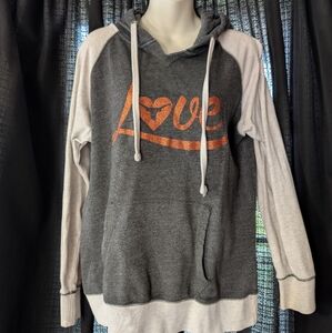Gray and White Hoodie with Orange Love Graphic